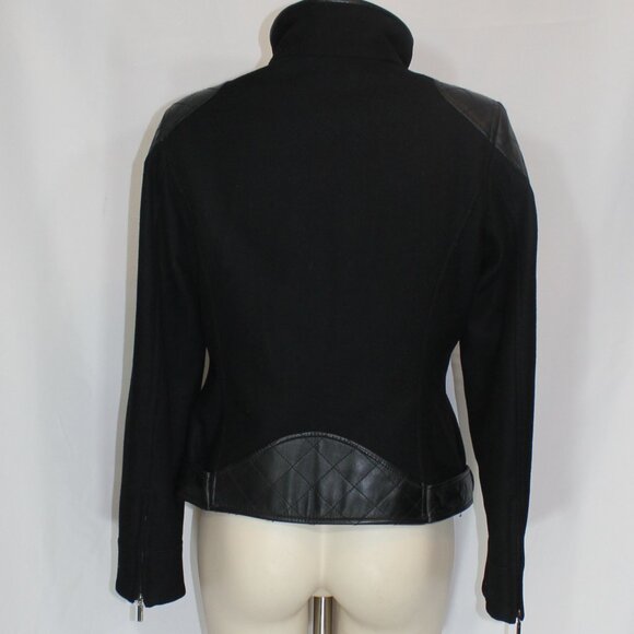 Trina Turk wool blend classic jacket with leather trim black zip size 6 - Picture 4 of 10